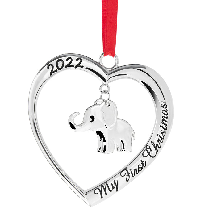 Christmas Ornament 2022 - My First Christmas Ornament 2022 Heart With Hanging Elephant - Baby First Christmas Ornament 2022 - 1st Christmas Baby Ornament 2022 - Babies First Christmas Ornament