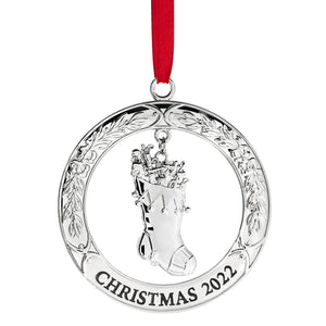 2022 Ornament For Christmas Tree - Silver Christmas Ornament 2022 With Stocking - Dated Christmas Ornament 2022 - Collectible Christmas Ornament -  Beautiful Tree Ornament For Holidays 2022 By Klikel