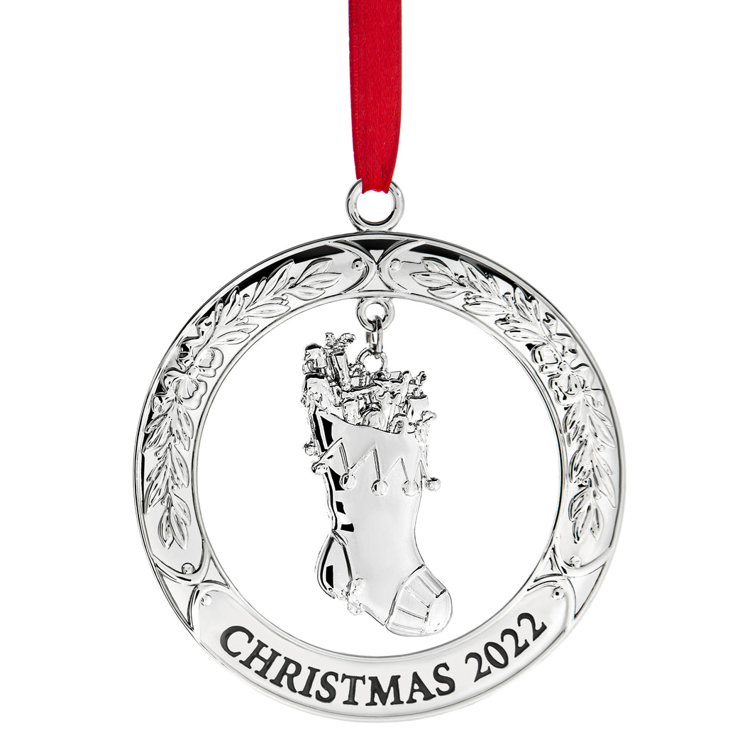 2022 Ornament For Christmas Tree - Silver Christmas Ornament 2022 With Stocking - Dated Christmas Ornament 2022 - Collectible Christmas Ornament -  Beautiful Tree Ornament For Holidays 2022 By Klikel