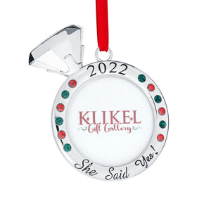 Our First Christmas Ornament 2022 - She Said Yes! Wedding Ring Picture Ornament For Christmas Tree - Engaged Christmas Ornament - 1st Christmas Together Ornament 2022 - Wedding Ornament 2022 By Klikel