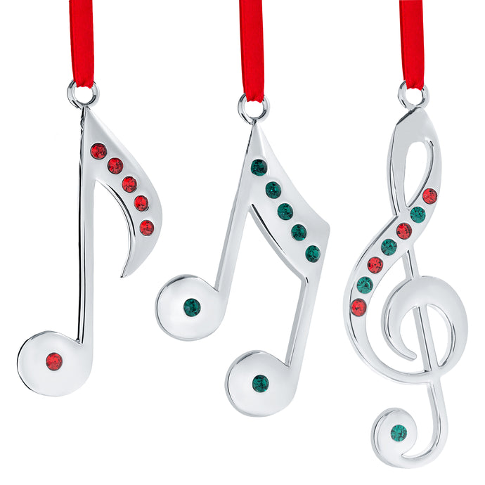 Klikel Christmas Ornament - Set of 3 Musical Notes Silver Christmas Ornament - Hanging Pendant - Ornament with Colored Stones - Musical Silver Ornament with Gift Box