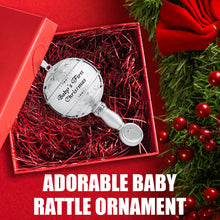 Load image into Gallery viewer, Christmas Ornament 2022 - Silver Rattle Baby First Christmas Ornament 2022 - 1st Christmas Baby Ornament 2022 - Babies First Christmas Ornament - Boy Girl Keepsake Ornament 2022