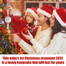 Load image into Gallery viewer, Christmas Ornament 2022 - Silver Rattle Baby First Christmas Ornament 2022 - 1st Christmas Baby Ornament 2022 - Babies First Christmas Ornament - Boy Girl Keepsake Ornament 2022