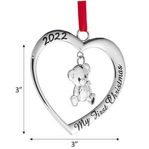 Christmas Ornament 2022 - My First Christmas Ornament 2022 Heart With Hanging Teddy Bear - Baby First Christmas Ornament 2022 - 1st Christmas Baby Ornament 2022 by Klikel