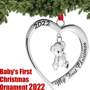 Christmas Ornament 2022 - My First Christmas Ornament 2022 Heart With Hanging Teddy Bear - Baby First Christmas Ornament 2022 - 1st Christmas Baby Ornament 2022 by Klikel