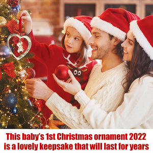 Christmas Ornament 2022 - My First Christmas Ornament 2022 Heart With Hanging Teddy Bear - Baby First Christmas Ornament 2022 - 1st Christmas Baby Ornament 2022 by Klikel