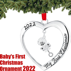 Christmas Ornament 2022 - My First Christmas Ornament 2022 Heart With Hanging Rattle - Baby First Christmas Ornament 2022 - 1st Christmas Baby Ornament 2022 - Babies First Christmas Ornament