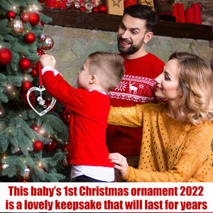 Christmas Ornament 2022 - My First Christmas Ornament 2022 Heart With Hanging Rattle - Baby First Christmas Ornament 2022 - 1st Christmas Baby Ornament 2022 - Babies First Christmas Ornament