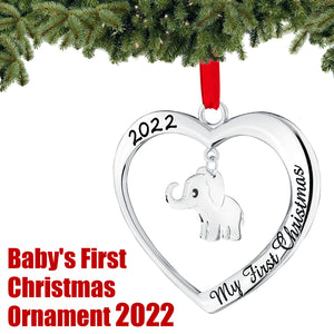 Christmas Ornament 2022 - My First Christmas Ornament 2022 Heart With Hanging Elephant - Baby First Christmas Ornament 2022 - 1st Christmas Baby Ornament 2022 - Babies First Christmas Ornament