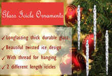 Load image into Gallery viewer, Glass Icicle Ornaments - Winter Decorations for Christmas Tree - Total 36 hanging ornaments - 18 4&quot; and 18 6&quot;