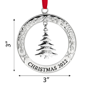 2022 Ornament For Christmas Tree - Silver Christmas Ornament 2022 Disc With Tree - Dated Christmas Ornament 2022- Collectible Christmas Ornament -  Beautiful Tree Ornament For Holidays 2022 By Klikel