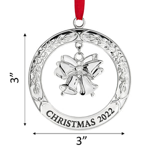 2022 Ornament For Christmas Tree - Silver Christmas Bell Ornament 2022 With Bell - Dated Christmas Ornament 2022 - Collectible Christmas Ornament -  Beautiful Tree Ornament For Holidays 2022 By Klikel