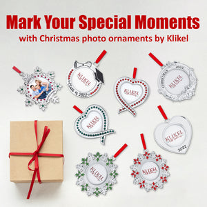 Picture Ornament For Christmas Tree 2022 - Heart Picture Frame Ornament For Tree -  2022 Picture Frame Silver Christmas Ornament Set of 4 - 2022 Christmas Frame Photo Ornament Picture Frame By Klikel