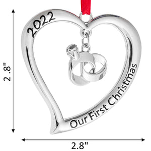 Our First Christmas Ornament 2022 - Heart with Rings Our First Christmas Married Ornament 2022 - 1st Christmas Married Ornament 2022 - Mr Mrs Together Just Married Wedding Ornament 2022 By Klikel