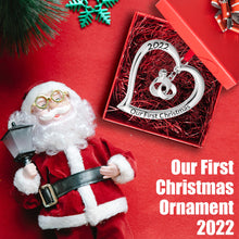 Load image into Gallery viewer, Our First Christmas Ornament 2022 - Heart with Rings Our First Christmas Married Ornament 2022 - 1st Christmas Married Ornament 2022 - Mr Mrs Together Just Married Wedding Ornament 2022 By Klikel