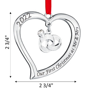 Our First Christmas Ornament 2022 As Mr & Mrs - Heart with Rings Our First Christmas Married Ornament 2022 - 1st Christmas Married Ornament 2022 - Just Married Newlywed Wedding Ornament 2022 By Klikel