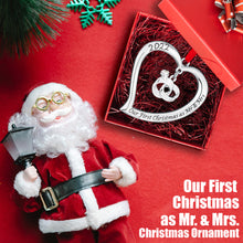 Load image into Gallery viewer, Our First Christmas Ornament 2022 As Mr &amp; Mrs - Heart with Rings Our First Christmas Married Ornament 2022 - 1st Christmas Married Ornament 2022 - Just Married Newlywed Wedding Ornament 2022 By Klikel