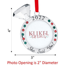 Load image into Gallery viewer, Our First Christmas Ornament 2022 - She Said Yes! Wedding Ring Picture Ornament For Christmas Tree - Engaged Christmas Ornament - 1st Christmas Together Ornament 2022 - Wedding Ornament 2022 By Klikel