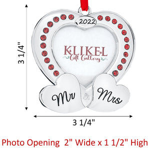 Our First Christmas Ornament 2022 - Wedding Mr & Mrs Heart Picture Ornament For Christmas Tree - Mr And Mrs Ornament 2022 - 1st Christmas Together Ornament 2022 - Wedding Ornament 2022 By Klikel