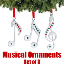 Load image into Gallery viewer, Klikel Christmas Ornament 2022 - Set of 3 Musical Notes Silver Christmas Ornament - Hanging Pendant Engraved 2022-2022 Ornament with Colored Stones - Musical Silver Ornament with Gift Box