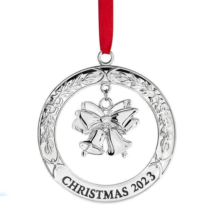 Klikel Christmas Ornament 2023 - Shiny Silver Christmas Ornament 2023 Wreath with Bell - Dated 2023 Christmas Ornament - 2023 Ornament for Christmas Tree - Beautiful Bell Ornament for Holidays 2023