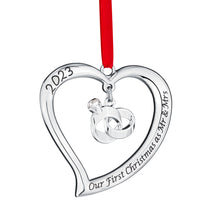 Load image into Gallery viewer, Our First Christmas Ornament 2023 As Mr &amp; Mrs - Heart with Rings Our First Christmas Married Ornament 2023 - 1st Christmas Married Ornament 2023 - Just Married Newlywed Wedding Ornament 2023 By Klikel