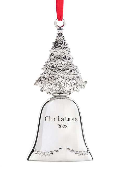 Klikel Christmas Bell Ornament 2023 - Silver Bell Christmas Tree Ornament 2023 - Christmas Bell 2023 Ornament - Bell Ornament for Christmas Tree - Silver Bell Engraved Christmas 2023 – 3rd Edition