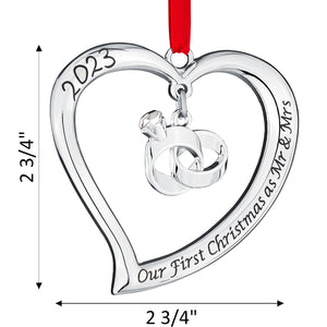 Our First Christmas Ornament 2023 As Mr & Mrs - Heart with Rings Our First Christmas Married Ornament 2023 - 1st Christmas Married Ornament 2023 - Just Married Newlywed Wedding Ornament 2023 By Klikel