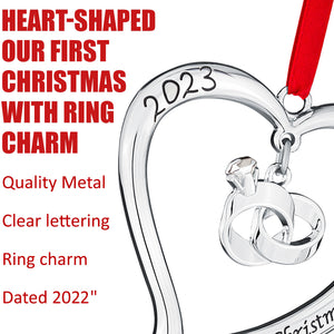 Our First Christmas Ornament 2023 As Mr & Mrs - Heart with Rings Our First Christmas Married Ornament 2023 - 1st Christmas Married Ornament 2023 - Just Married Newlywed Wedding Ornament 2023 By Klikel