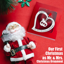 Load image into Gallery viewer, Our First Christmas Ornament 2023 As Mr &amp; Mrs - Heart with Rings Our First Christmas Married Ornament 2023 - 1st Christmas Married Ornament 2023 - Just Married Newlywed Wedding Ornament 2023 By Klikel