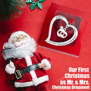 Our First Christmas Ornament 2023 As Mr & Mrs - Heart with Rings Our First Christmas Married Ornament 2023 - 1st Christmas Married Ornament 2023 - Just Married Newlywed Wedding Ornament 2023 By Klikel