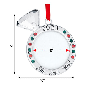 Our First Christmas Ornament 2023 - She Said Yes! Wedding Ring Picture Ornament for Christmas Tree - Engaged Christmas Ornament - 1st Christmas Together Ornament 2023 - Wedding Ornament 2023 By Klikel