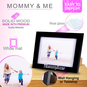 Mommy and Me Frame - Black Wood Frame with Silver Mom Sentiments - Holds 1 4x6 Photo with Mat or 1 5x7 Photo Without Mat - Wall Mount and Table Desk Display