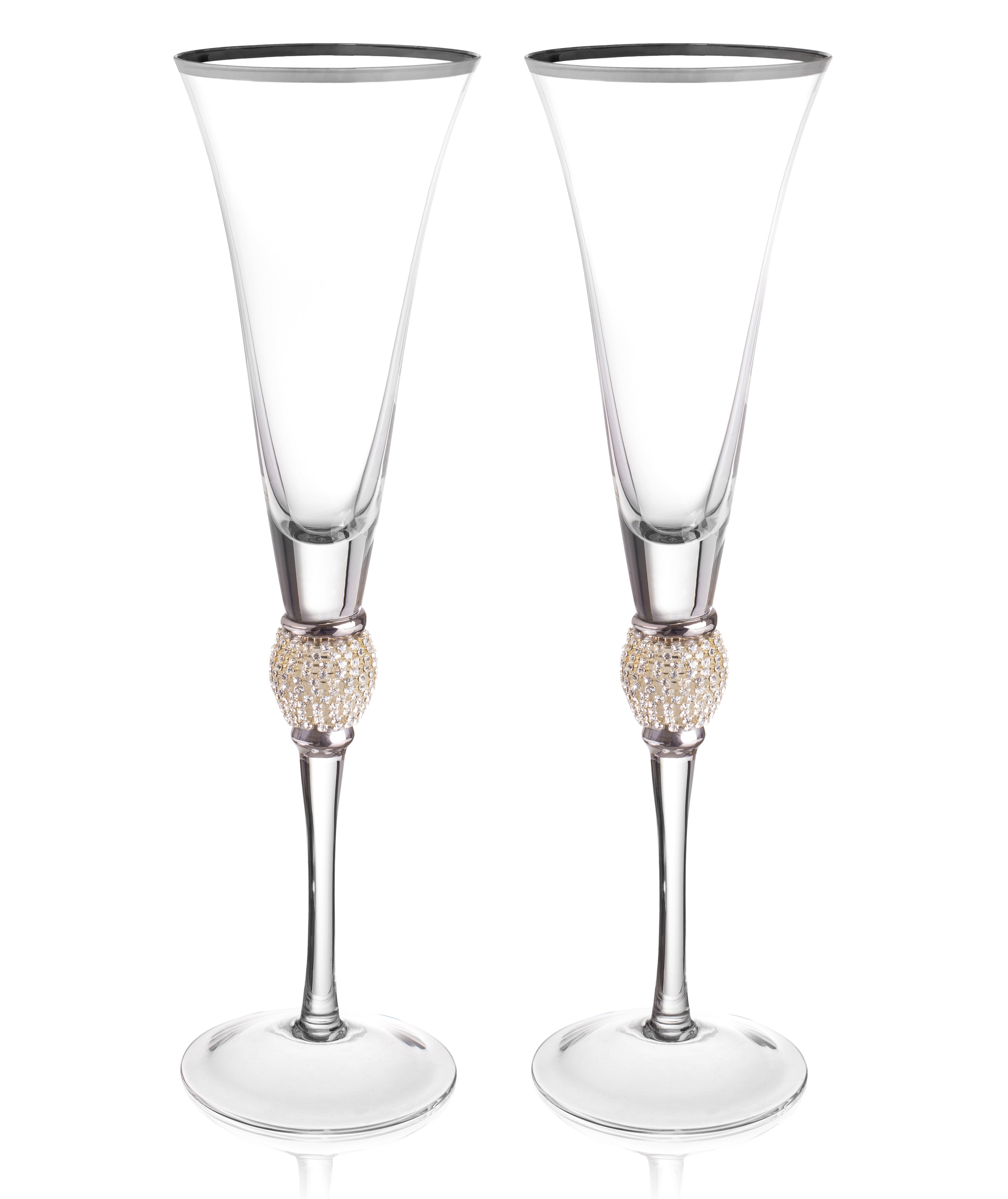 Two's Company Set of 2 Metallic Glass Champagne Flutes (Fancy/Cheers)