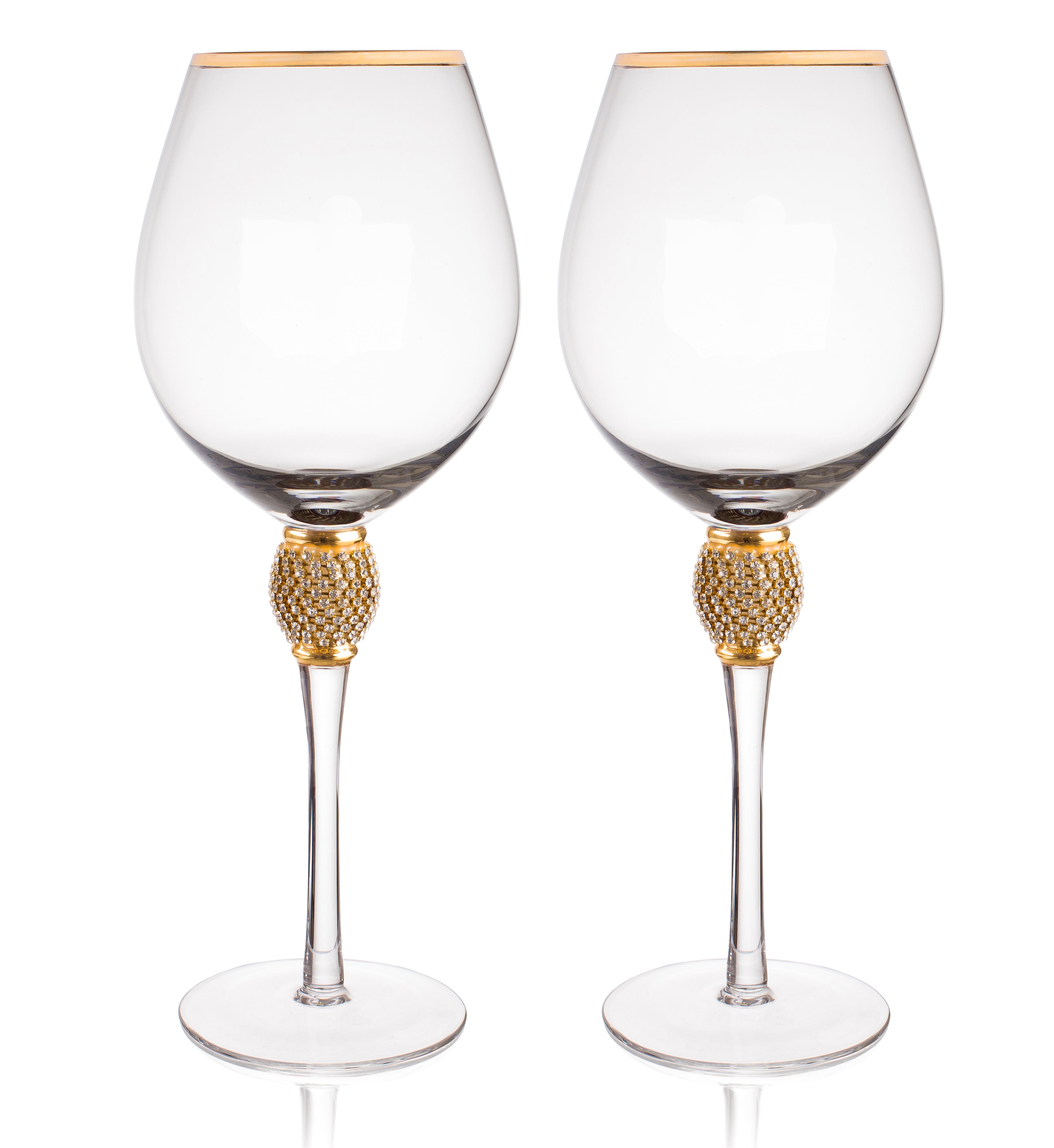 Trinkware Gold Rimmed Wine Glasses Set of 2 - Rhinestone Champagne Flu –  Klikel
