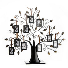 Load image into Gallery viewer, Family Tree Picture Frame Display with 10 Hanging Picture Photo Frames - Large 20 x 18 Metal Tree - 10 Ornamental 2x3 Frames
