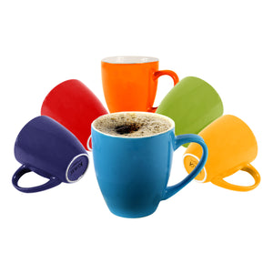 6 Colored Coffee Mugs Set - 16oz Flat Bottom Stoneware - Bright Multi Colored
