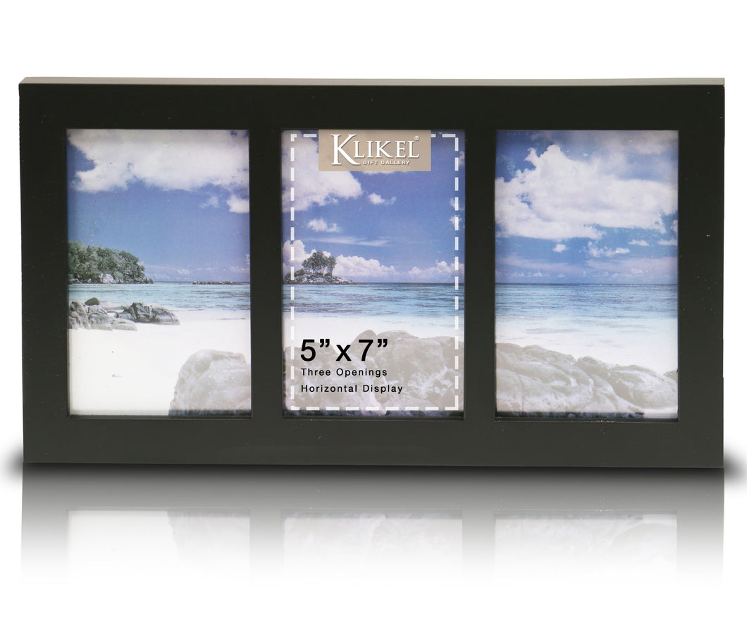 3 Photo Collage Solid Black Wood Picture Frame - 3 Opening 5 x 7 Picture Slots