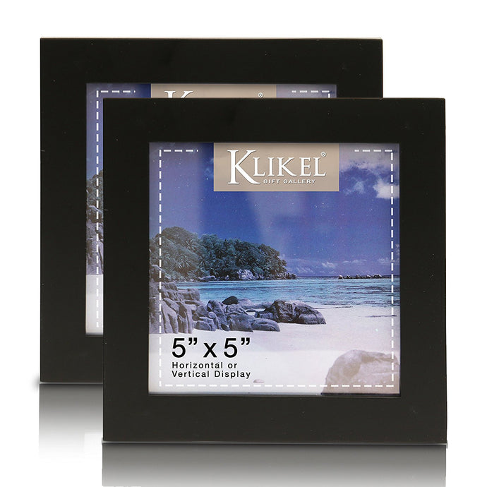 5 x 5 Black Picture Frame - Set of 2 5x5 Black Wooden Photo Frame - Made of Real Wood with Glass Photo Protection - Wall Hanging and Table Standing Display