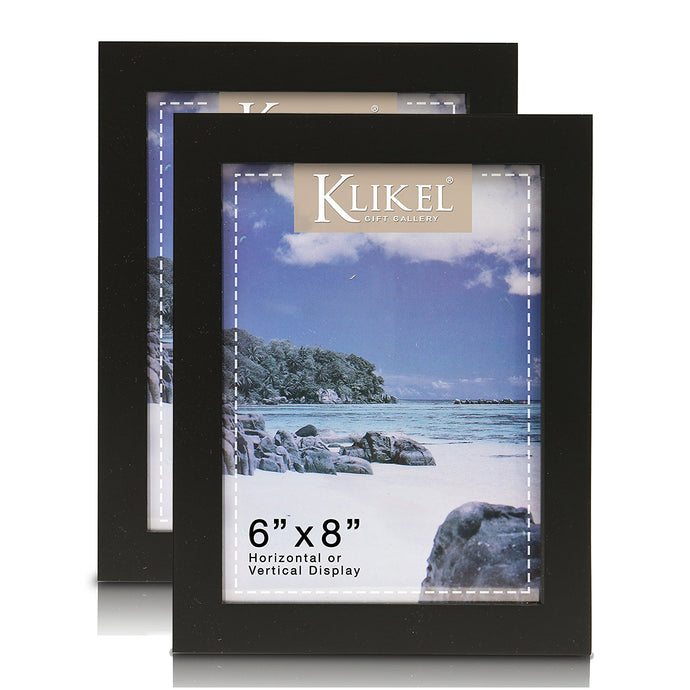 Black Picture Frame - Set of 2 6x8 Black Wooden Photo Frame - Made of Real Wood with Glass Photo Protection - Ready for Wall and Table Display
