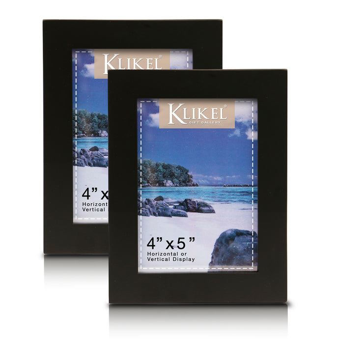 Black Picture Frame - Set of 2 4 x 5 Black Wooden Photo Frame - Made of Real Wood with Glass Photo Protection - Wall Hanging and Table Standing Display
