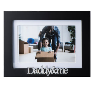 Daddy and Me Frame - Black Wood Picture Frame with Silver Sentiments - Holds 1 4x6 Photo with Mat or 1 5x7 Photo Without Mat - Wall Mount and Table Desk Display