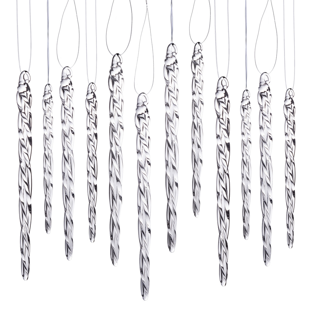 Glass Icicle Ornaments - Winter Decorations for Christmas Tree - Total 36 hanging ornaments - 18 4