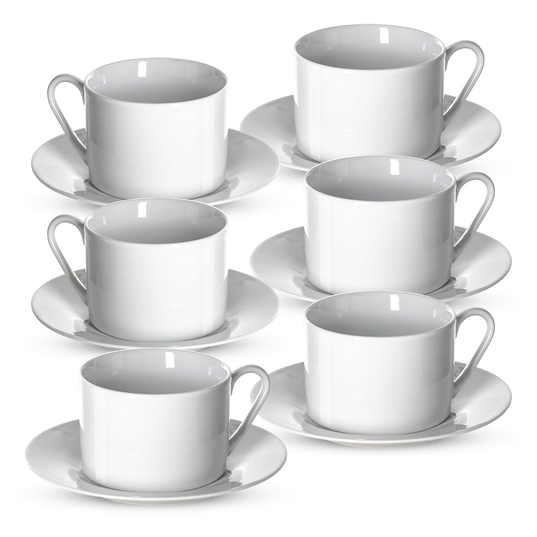 Klikel Tea Cups and Saucers Set - 6 Piece White Coffee Mug Set - 6 Inch  Plates and 8.5oz Mugs - Cappuccino Cup and Saucer Set for Latte Café Mocha