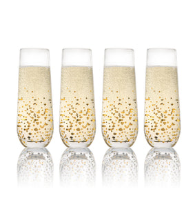 Goldosa Stemless Champagne Flute Glasses with Gold Luster – Mimosa Glasses Set of 4 – 9oz