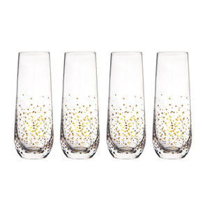 Goldosa Stemless Champagne Flute Glasses with Gold Luster – Mimosa Glasses Set of 4 – 9oz