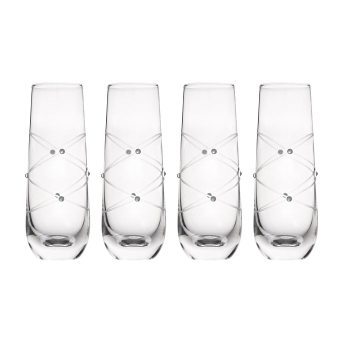 Calici Champagne Flutes Stemless Glasses Etched with Stones – Mimosa Glasses Set of 4 – 9oz