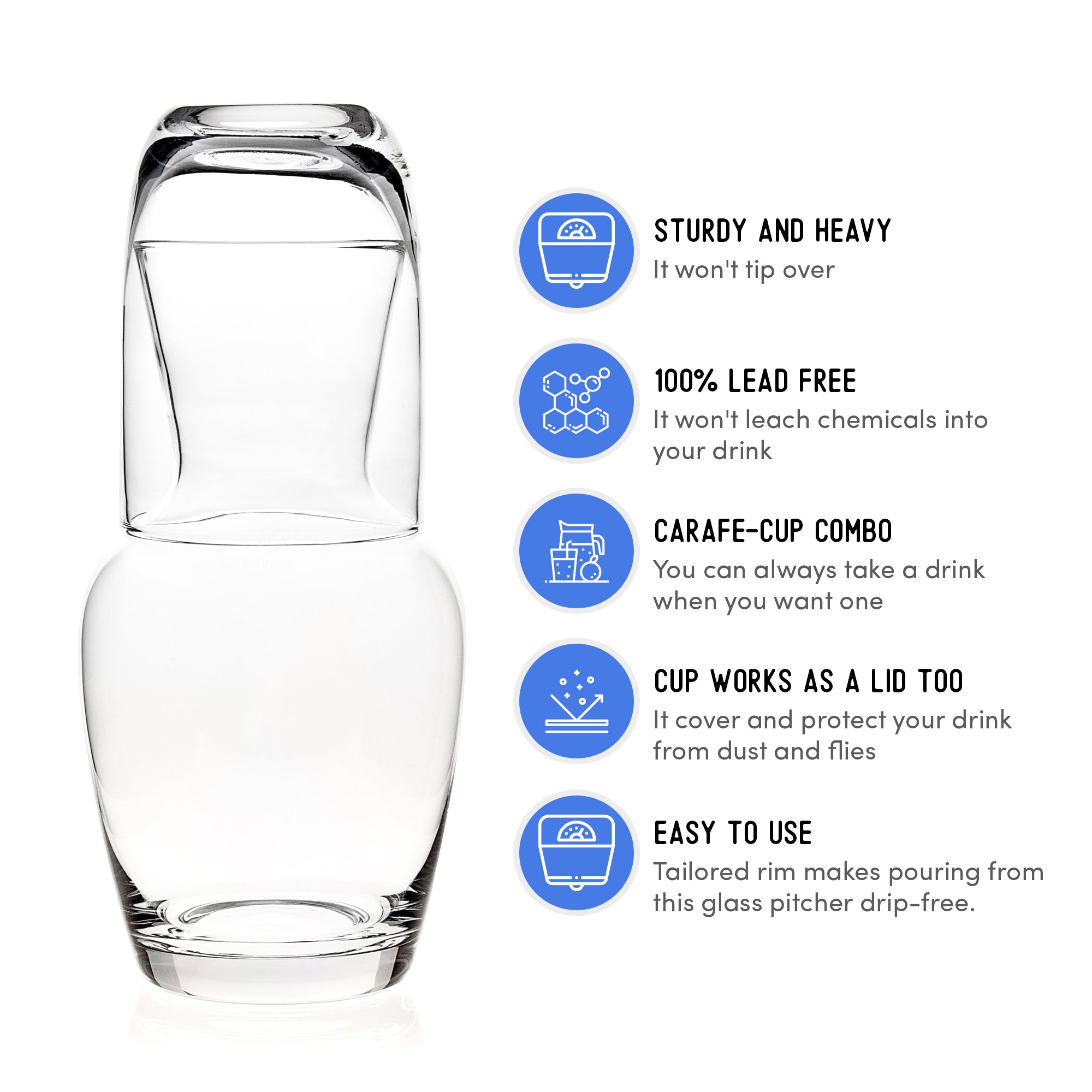 Retro Clear Glass Bedside Night Water Carafe with Tumbler Glass