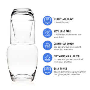 Bedside Carafe with Tumbler - Clear Glass - 2 Piece Water Pitcher And Cup Night Set