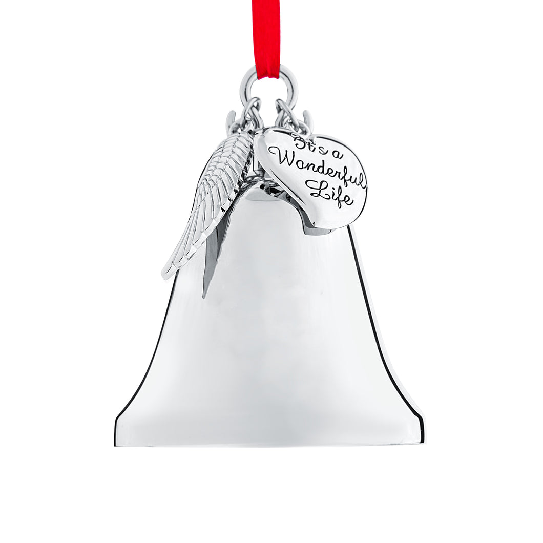 Klikel Christmas Bell Ornament with Angel Wing and Heart Charms - Its A Wonderful Life Bell Ornament- Memorial Gift
